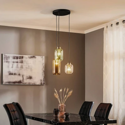 Afbeelding van Marco Green hanglamp, 3 lamps helder/groen/bruin
