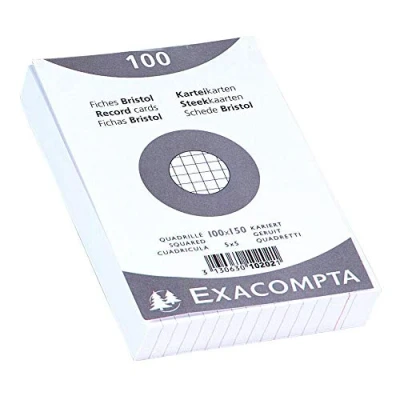 Afbeelding van Verpakking met 100 indexkaarten in folie wit geruit 5 x 5, ongeperforeerd, 150 mm