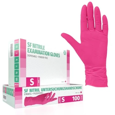 Afbeelding van Doos met 100 wegwerphandschoenen van nitril (S, magenta), poedervrij, latexvrij, niet steriel, medisch, tatoeages,