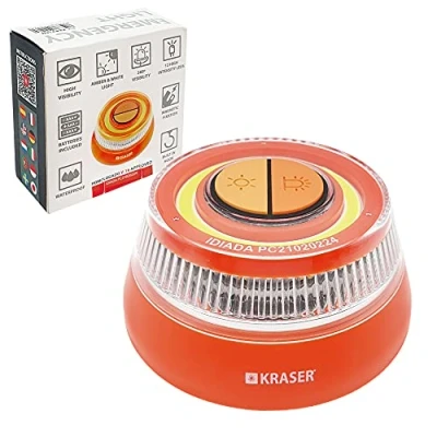 Afbeelding van KRASER KR4V16N noodverlichting auto, verkeerslicht, noodlicht, zwaailicht, intense led, goedgekeurd magnetisch noodbaken, zelfstandig werkend, compact, oranje zaklamp