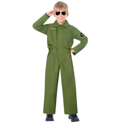 Afbeelding van Amscan Kinderkostuum Piloot Jongens Polyester Legergroen Maat 6 8 Jaar