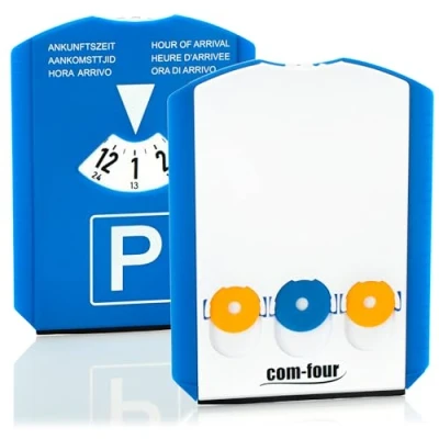 Afbeelding van COM FOUR® 2 x parkeerschijf ijskrabber parkeerplaats met rubberen rand en winkelwagenchips (02 stuks chip)