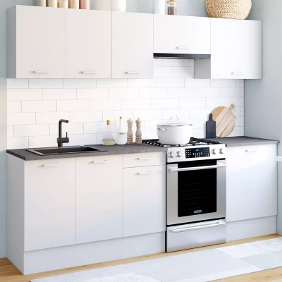 Afbeelding van Complete 240 cm SUBTIL keuken met 7 element wit werkblad en betonnen blad