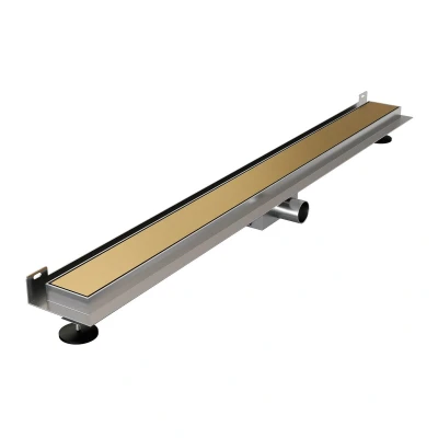 Afbeelding van Brauer Douchegoot 90x7. 5cm muurflens tegelinlegrooster omkeerbaar RVS geborsteld goud