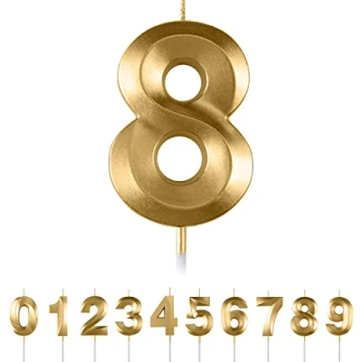 Afbeelding van Verjaardagskaarsen, cijferkaarsen, gouden 3D kaarsen, taartdecoratie, verjaardagstaartdecoratie