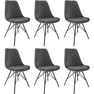 Afbeelding van Kick kuipstoel Velvet donkergrijs zwart frame set van 6