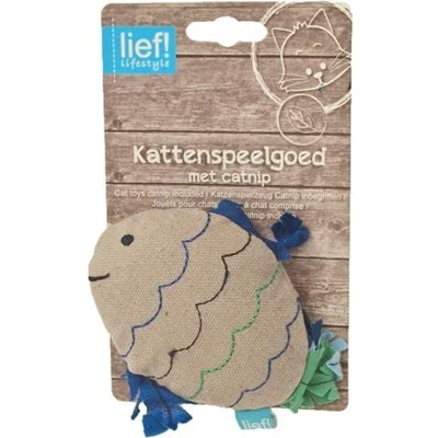 Afbeelding van Lief! Kattenspeelgoed Vis Boys Met Catnip Beige/Blauw 15X7X4.5 CM