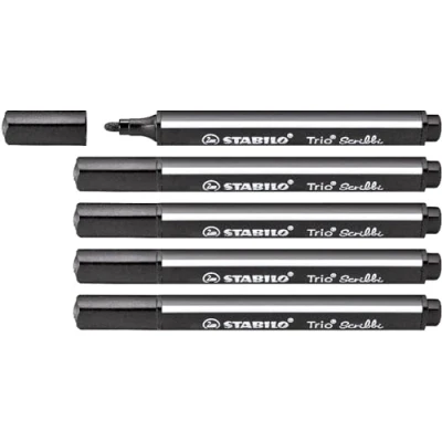 Afbeelding van STABILO Trio Scribbi viltstiften, driehoekig, groot, zwart, 5 stuks