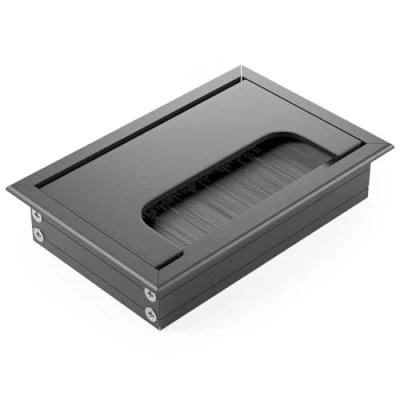 Afbeelding van ATM® kabeldoorvoer van aluminium, met geïntegreerde borstel en klep, voor orde overzicht op de werkplek, rechthoekig (mat zwart, 80 x 120 mm)
