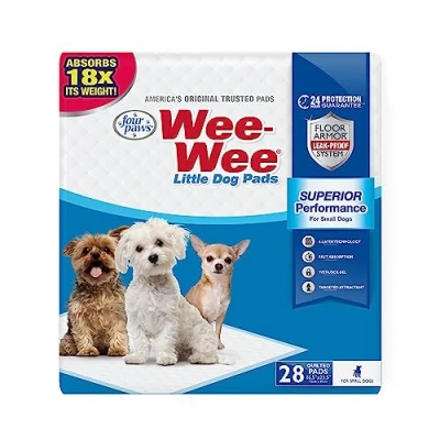 Afbeelding van Four Paws Wee 28 stuks hoogwaardige hygiënemat voor honden en puppy&#039;s, met 6 laagse lekvrije technologie, training thuis, maat L, 42 cm x 60