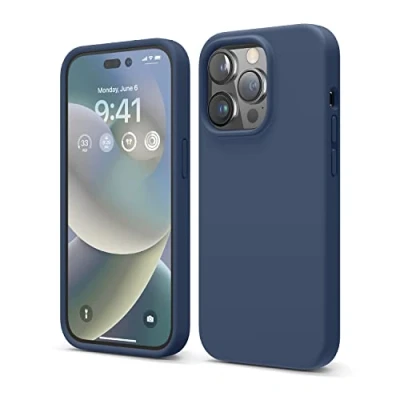 Afbeelding van elago siliconen hoesje compatibel met iPhone 14 Pro (6,1 inch), beschermhoes, volledige bescherming, schokbestendig, 4 structuren, zachte microvezel, voorkomt krassen