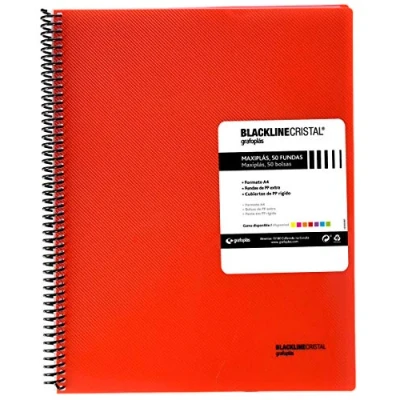 Afbeelding van Grafoplás 39835251 spiraalbinding, 50 hoezen van polypropyleen, gestreept, A4, rood, Maxibans Blackline glas