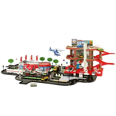 Afbeelding van STARLUX Maxi Garage Total met compleet tankstation 3 niveaus, interventieplatform en circuit van 4 meter vanaf jaar Made in Europe 401016
