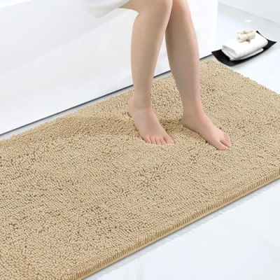 Afbeelding van Homaxy Antislip Badmat Microvezel Chenille Absorberend Hoogpolig 60 x 120 cm, Beige