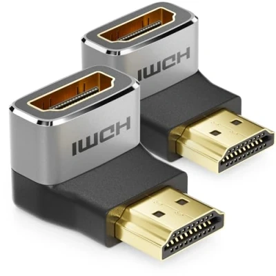 Afbeelding van deleyCON 2 stuks HDMI adapter koppelingsaansluiting 8K @60Hz / 4K @120Hz UHD 7680x4320 aluminium 2.1 ARC HDR10+ Dolby Vision VRR ALLM 48Gbps 90 hoek grijs zwart