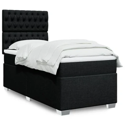 Image de vidaXL Sommier à lattes de lit avec matelas Noir 90x200 cm Tissu