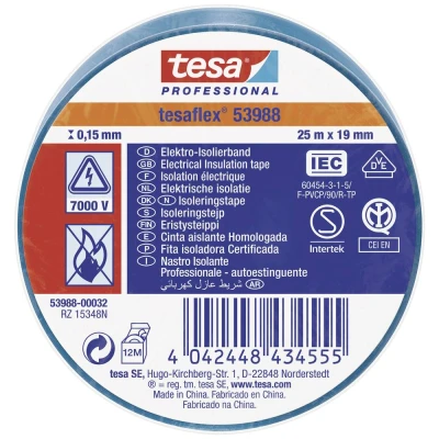 Afbeelding van Tesa elektrische isolatietape 19mm x 25m blauw