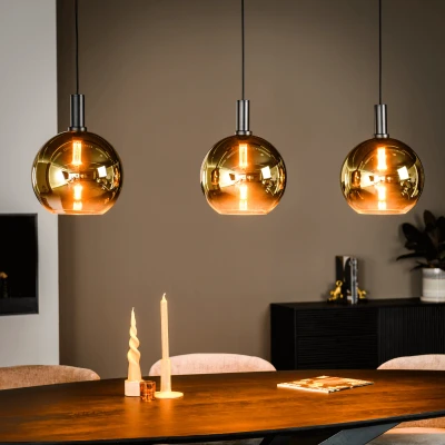Afbeelding van Justine hanglamp 3L 120 cm glas goud