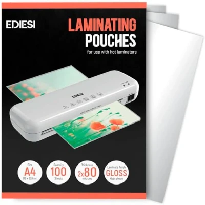 Afbeelding van Ediesi, A4 lamineermapjes, 100 stuks, glanzende afwerking, hoogwaardige look, foto&#039;s, posters, creatieve hobby&#039;s, ImageLast technologie