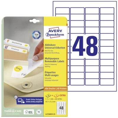 Afbeelding van Etiket Avery L4736REV 25 45.7x21.2mm afneembaar wit 1200stuk