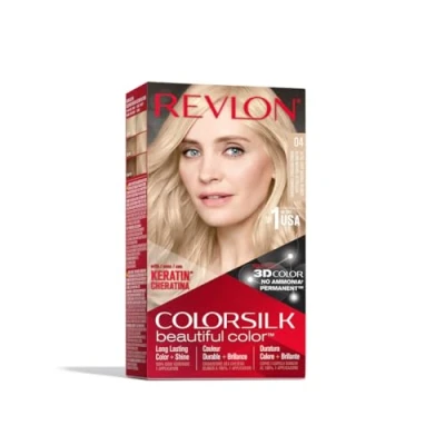 Afbeelding van Revlon Colorsilk Beautiful Color Permanente haarkleur met 3D geltechnologie en keratine, kleuring 100% dekking van wit haar, 04 natuurlijk blond