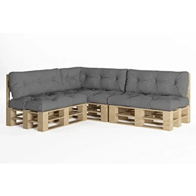 Afbeelding van chilly pilley europalletkussen met vlokken van schuim, geschikt voor palletmeubels, rugkussen, zitkussen en zijkussen, verkrijgbaar als set meerdere kussens (7 delige set, grijs)