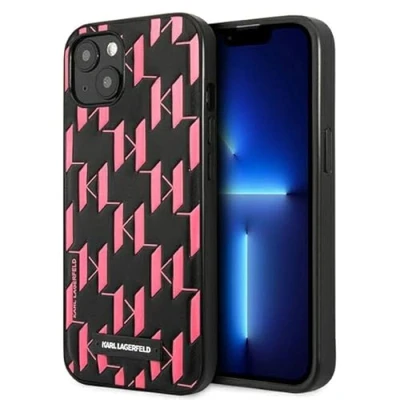Afbeelding van Karl Lagerfeld Monogram Plaque Back Case Geschikt voor Apple iPhone 13 (6.1&quot;) Zwart/Roze