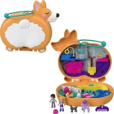 Afbeelding van Polly Pocket Univers Hotel Corgi, minifiguren Polly, Shani en hun 2 honden incl. verrassingen, kinderspeelgoed, GTN13