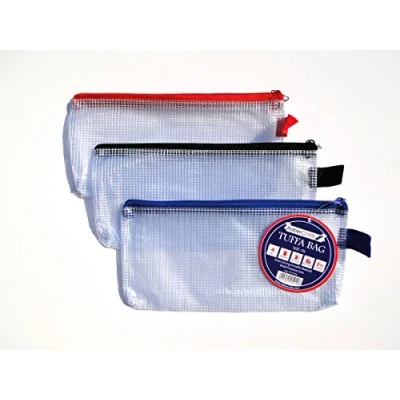Afbeelding van DL Tuff Bag zak met ritssluiting van transparante kunststof, waterafstotend, robuust netweefsel, 12 stuks