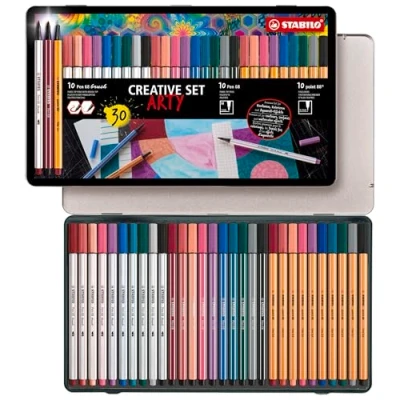 Afbeelding van STABILO ARTY Creative Pen 68 brush + point 88 Metalen Etui Met 30 Stuks 10x brush, 68,