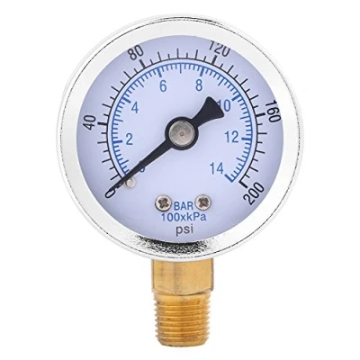 Afbeelding van Manometer, 0 200 psi 14 bar hydraulische waterdrukmeter wijzerplaat 40 mm 1/8 inch NPT voor bar/psi meting