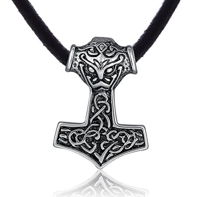 Afbeelding van DonDon Leren herenketting 50 cm en Thor hamer hanger van roestvrij staal verpakt in een zwart fluwelen zakje, Leer, Geen edelsteen, edelsteen