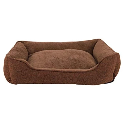 Afbeelding van lionto Hondenbed, hondenkussen, hondenmand, afneembare hoes, (M) 90 x 75 cm, bruin