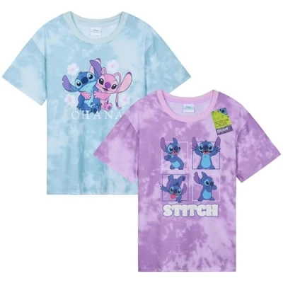 Afbeelding van Disney Stitch T shirt met ronde hals voor meisjes, tieners, schattig, comfortabel, korte mouwen, hals, cadeau, Paars/Blauw, 5 6 jaar