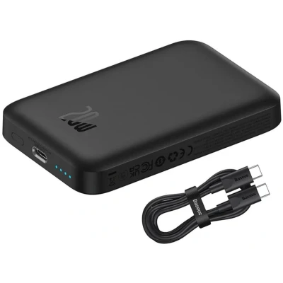 Afbeelding van Baseus Mini 6.000 mAh Powerbank Zwart Compact Met MagSafe &amp; Fast Charge 20W USB C Geschikt voor Apple iPhone en andere smartphones