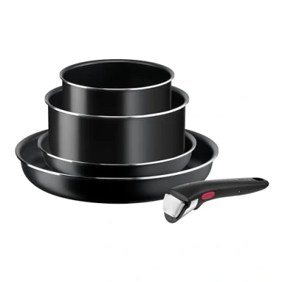 Image de Tefal Ingenio Easy On Lot de 2 poêles 22/28 cm + casseroles 16/20 poignée amovible, interchangeables, antiadhésives, revêtement titane, thermo signal, passe au lave vaisselle, four