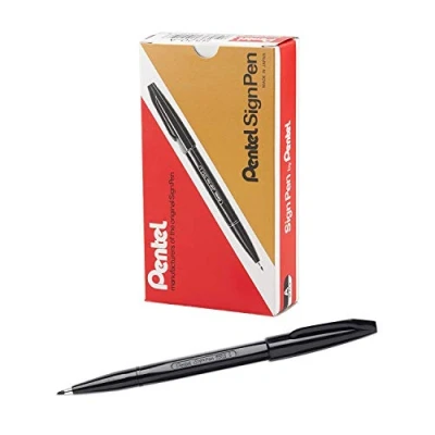 Image de Pentel Lot de 12 S520 Sign Pen Stylo feutre à Pointe fibre fine Noir