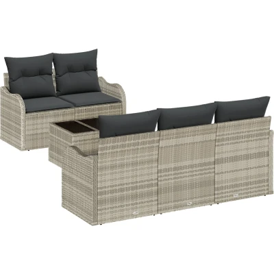 Afbeelding van vidaXL Set van 6 Tuinbanken met Kussens Lichtgrijs Poly Rattan