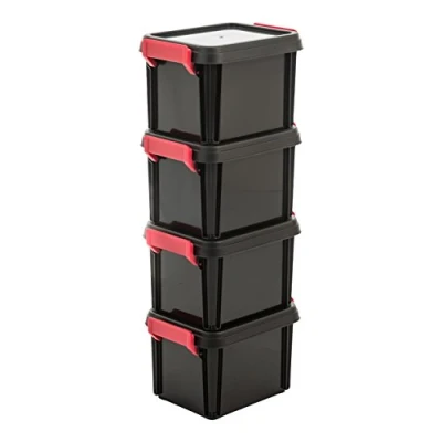 Afbeelding van Iris Ohyama, Opbergdozen van kunststof, 2 l, 4 stuks, BPA vrij, MBX 2, zwart, sluitclips, L 22,5 x D 17 H 14,5 cm