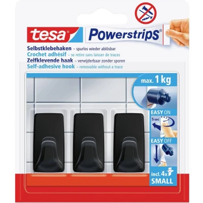 Afbeelding van tesa Black Hooks S Powerstrips kleefhaak klein vierkant (b x h) 14 mm 34 Zwart Inhoud: 3 stuk(s)