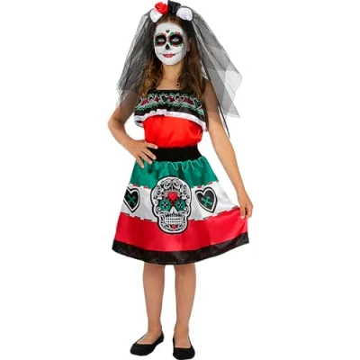 Afbeelding van FUNIDELIA Dia de los Muertos Kostuum voor meisjes Maat: 135 152 cm