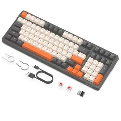 Afbeelding van FREEWOLF K8 Mechanisch gamingtoetsenbord, draadloos, hot swap, bekabeld toetsenbord met achtergrondverlichting, rode schakelaar, Bluetooth/2,4 GHz/USB C tri modus 4000 mAh batterij voor Mac/Win