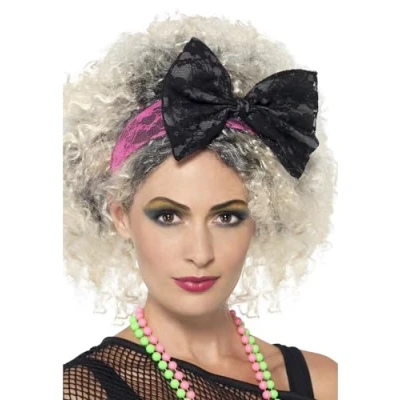 Afbeelding van Smiffys 80s Lace Kostuum Haarband Zwart/Roze
