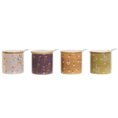 Afbeelding van Suikerpot DKD Home Decor Groen Roze Mosterd Lila Bamboe Dolomite 7,5 x cm (4 Stuks)