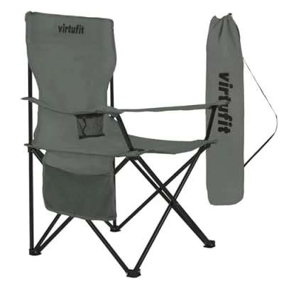 Afbeelding van VirtuFit Opvouwbare Camping Stoel Strandstoel Inclusief Draagtas Geschikt voor Festivals, Campings &amp; Stranden armsteunen Eenvoudig Meenemen en Opzetten Grijs