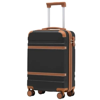 Afbeelding van COOLIFE Cabinekoffer 55 x 35 20 cm voor Ryanair vliegtuig, handbagage, cabinebagage, harde koffer met TSA slot en 4 dubbele wielen, Zwart/Bruin, wielen