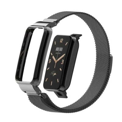 Afbeelding van Milanese loop bandje met case Zwart Xiaomi Smart Band 7 Pro