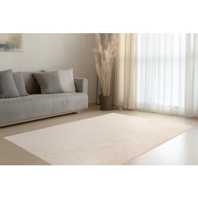 Afbeelding van Pandora Soft Effen Vloerkleed Laagpolig, 100% Polyester, Touch, Franjes Creme Rechthoek Polyester 80x150 cm