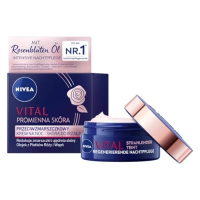 Afbeelding van NIVEA Vital Regenererende nachtverzorging voor rijpe huid, gezichtsverzorging stevigere en geregenereerde nachtcrème met rozenblaadjesolie, calcium creatine (50 ml)