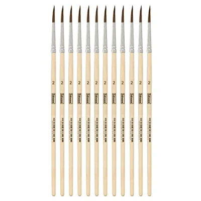 Afbeelding van Idena 90087 Set van 12 haarborstels maat 2 met ongeverfd houten handvat voor schoolkinderen en hobbykunstenaars